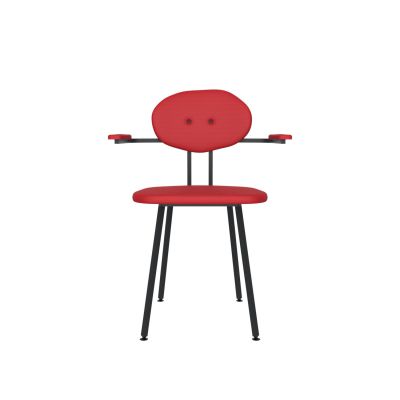 Lensvelt Maarten Baas Chair 102 (Not Stackable - With Armrests) Backrest D Grenada Red 010 Black (RAL9005) Hard Leg Ends