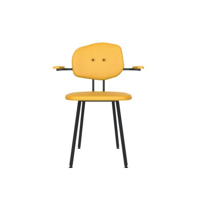 Lensvelt Maarten Baas Chair 102 (Not Stackable - With Armrests) Backrest E Lemon Yellow 051 Black (RAL9005) Hard Leg Ends