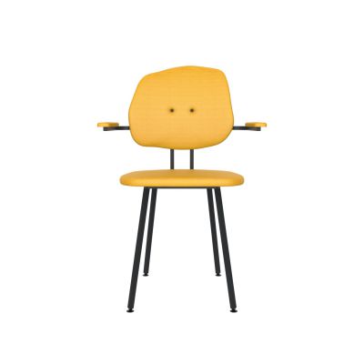 Lensvelt Maarten Baas Chair 102 (Not Stackable - With Armrests) Backrest G Lemon Yellow 051 Black (RAL9005) Hard Leg Ends