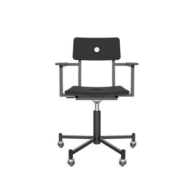 Lensvelt Piet Hein Eek MITW Upholstered Office Chair (With Armrests) Havana Black 090 - Black (RAL9005) With Wheels