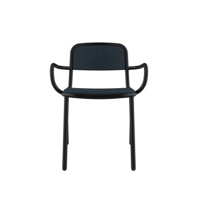 Lensvelt Stefan Scholten Loop Chair Upholsterd Stackable With Armrest Moss Night Blue 45 (Price Level 1) Black (RAL9005) Hard Leg Ends