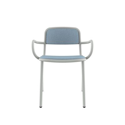Lensvelt Stefan Scholten Loop Chair Upholsterd Stackable With Armrest Moss Pastel Blue 40 (Price Level 1) Light Grey (RAL7035) Hard Leg Ends