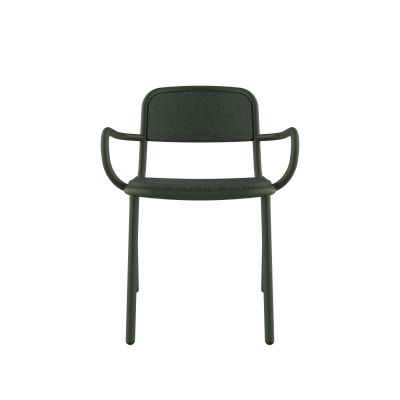 Lensvelt Stefan Scholten Loop Chair Upholsterd Stackable With Armrest Moss Summer Green 38 (Price Level 1) Chrome Green (RAL6020) Hard Leg Ends