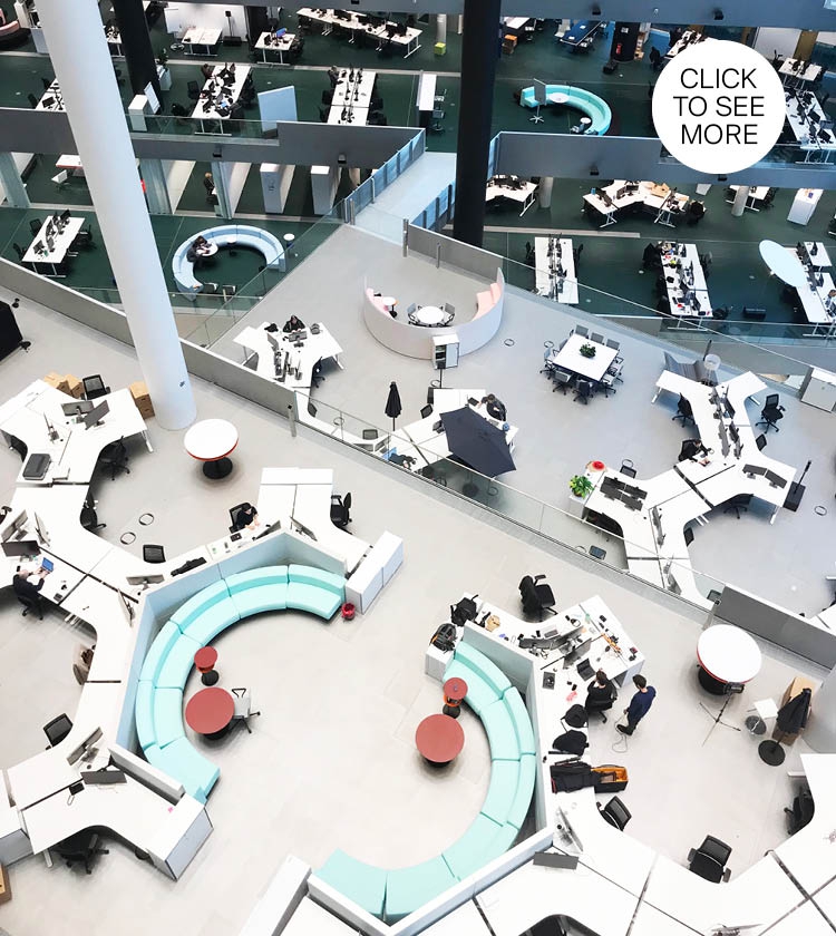 Het Axel Springer hoofdkantoor in Berlijn staat vol met op maat gemaakte meubels ontworpen door O.M.A.
